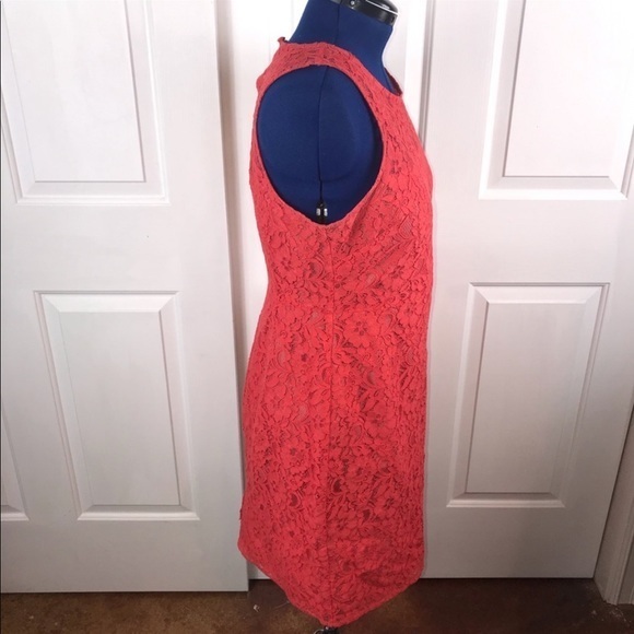 J. Crew factory 12 orange lace overlay sleeveless keyhole‎ back pencil dress - Picture 8 of 11